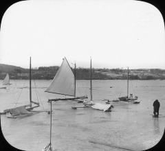 N.Y. Hudson River. Hyde Park. Ice Boats at Anchor