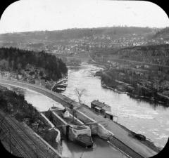 Panorama of canal locks, railroad and Little Falls