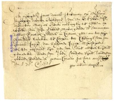 RECEIPT of Jacob Davitsz, first mate of the Diemen, for goods received against his wages