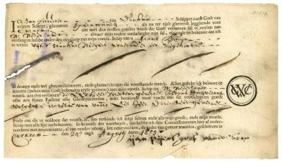 BILL OF LADING for five enslaved individuals loaded at Curaçao for New Netherland