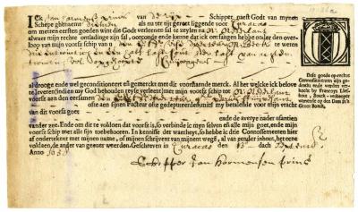 BILL OF LADING for salt loaded at Curaçao for New Netherland