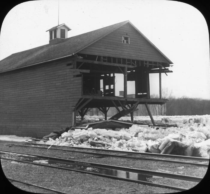 Building wrecked by ice jam