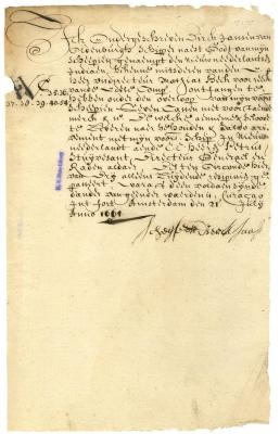 BILL OF LADING for seven cases of goods loaded at Curaçao for New Netherland