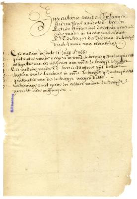 INVENTORY of papers sent from Curaçao to Petrus Stuyvesant