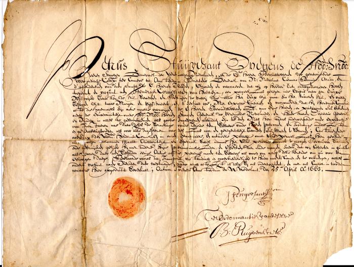 Deed signed by Peter Stuyvesant