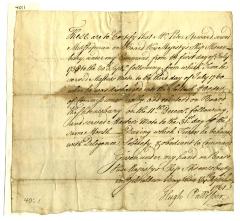 Certificate of Hugh Pallisser, that Peter Stewart served as midshipman, and afterwards as master's mate, on board H. M.'s ship Shrewsbury, 1761