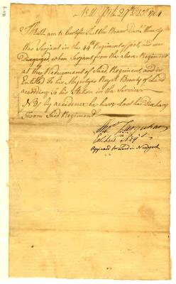 Certificate that Daniel Morarty served as sergeant in the 44th regiment, 1764