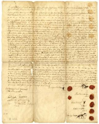 Indian deed to Lewis Morris and others for land south of the Mohawk river, 1722