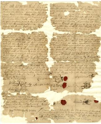 Indian deed to Rebecca Scot for land  south of the Mohawk river, 1715