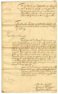 Petition of Abraham Cuyler and others for land at Schoharie, 1714