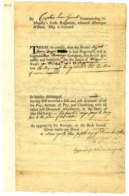 Certificate of Capt. James Grant, that Henry Moore served as serjeant, 1764