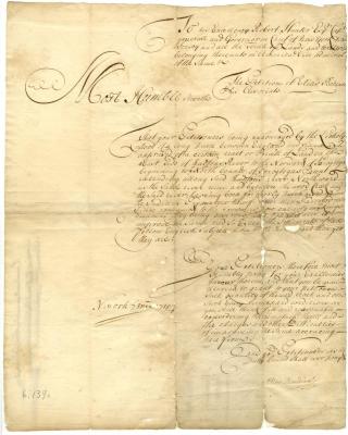 Petition of Elias Boudinot for land north of Saratoga, 1715