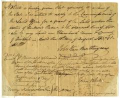 Notice by John Van Benthuysen for a grant of land in Rhinebeck, 1791