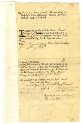 Certificate that Edmond Bowman served as serjeant in the 80th regiment, 1764