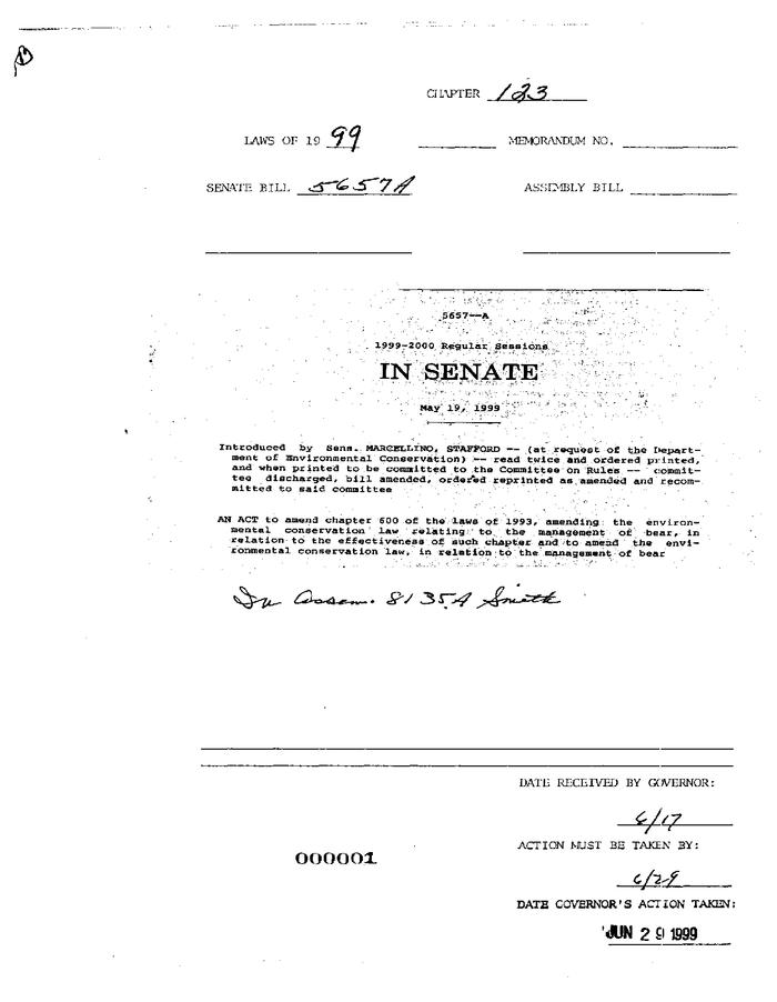 NYS Bill and Veto Jackets: 1999, Chapter 123