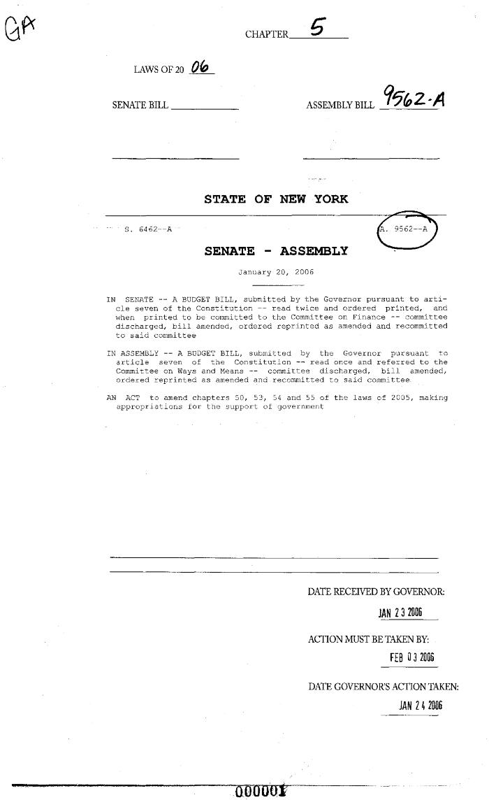 NYS Bill and Veto Jackets: 2006, Chapter 5