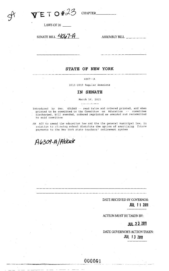 NYS Bill and Veto Jackets: 2011, Veto 23