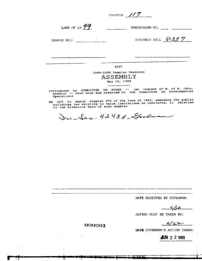 NYS Bill and Veto Jackets: 1999, Chapter 117