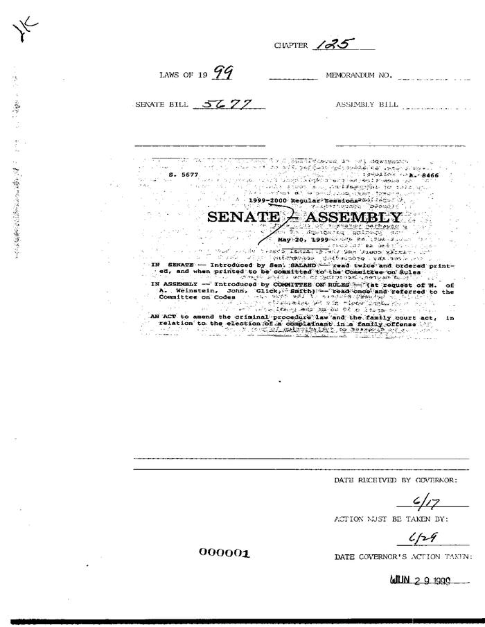 NYS Bill and Veto Jackets: 1999, Chapter 125