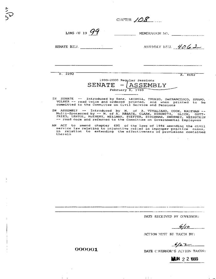 NYS Bill and Veto Jackets: 1999, Chapter 108