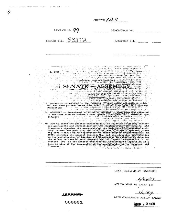 NYS Bill and Veto Jackets: 1999 Chapter 133