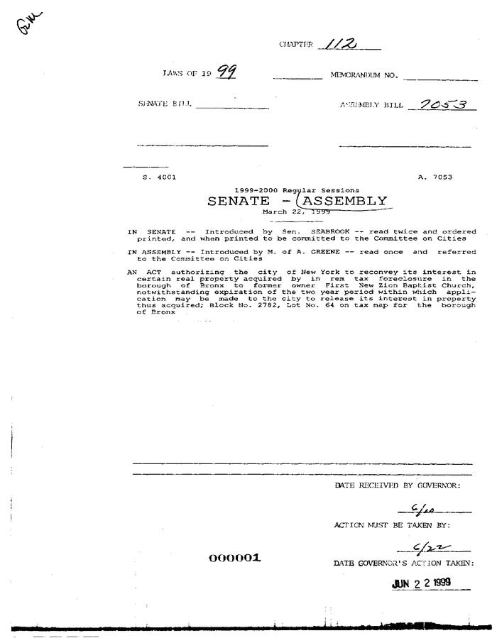 NYS Bill and Veto Jackets: 1999, Chapter 112