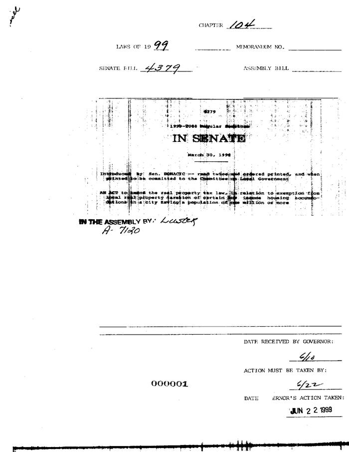 NYS Bill and Veto Jackets: 1999, Chapter 104