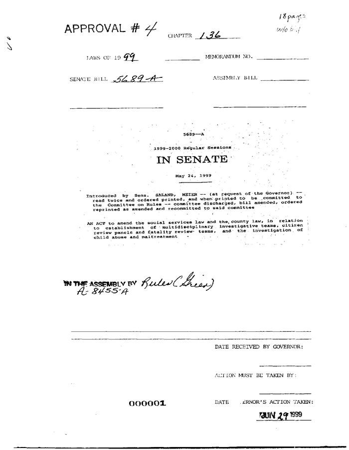 NYS Bill and Veto Jackets: 1999, Chapter 136