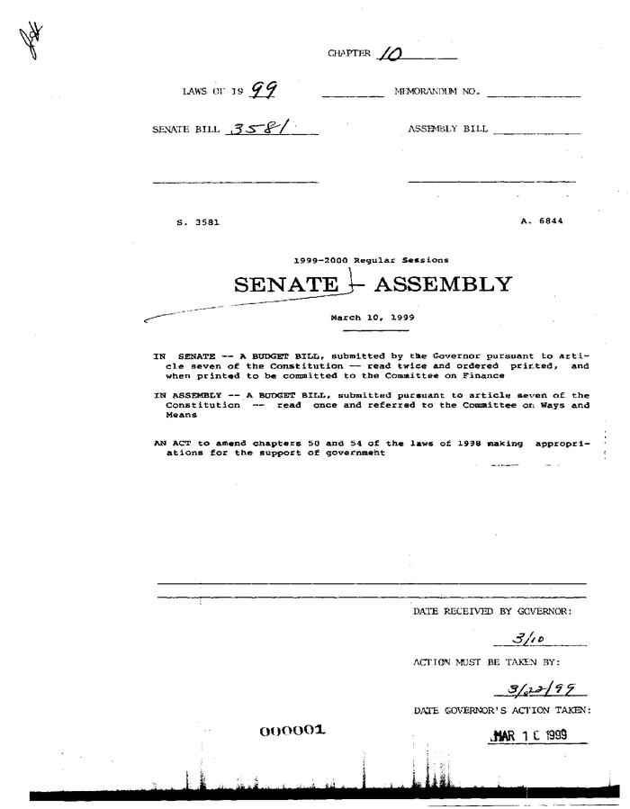 NYS Bill and Veto Jackets: 1999, Chapter 10