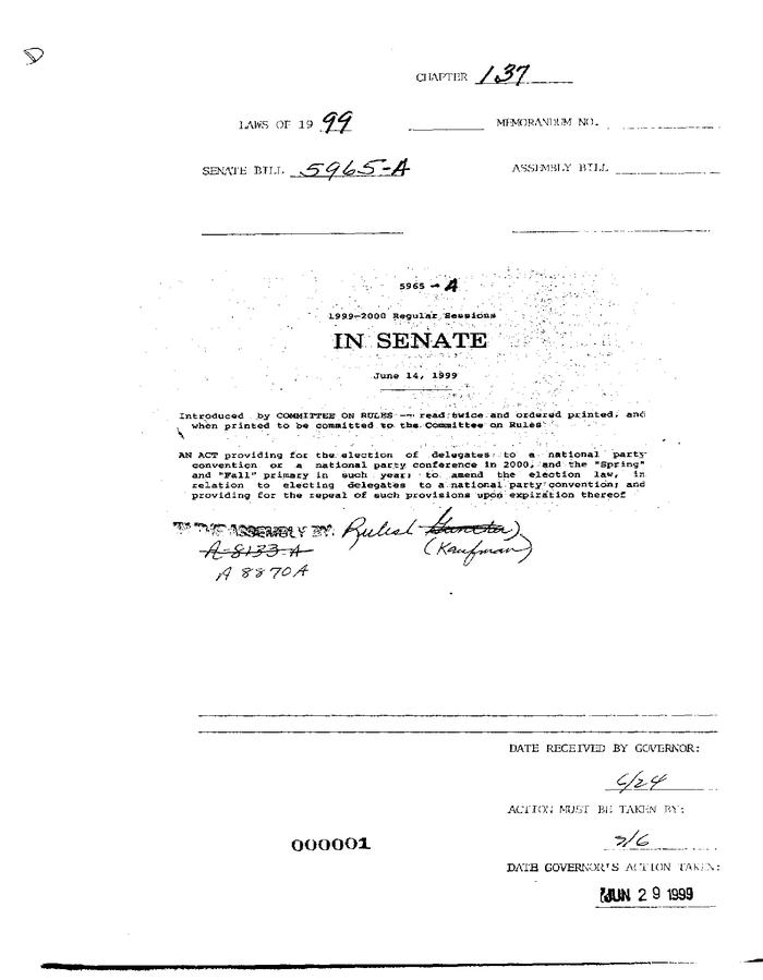 NYS Bill and Veto Jackets: 1999, Chapter 137