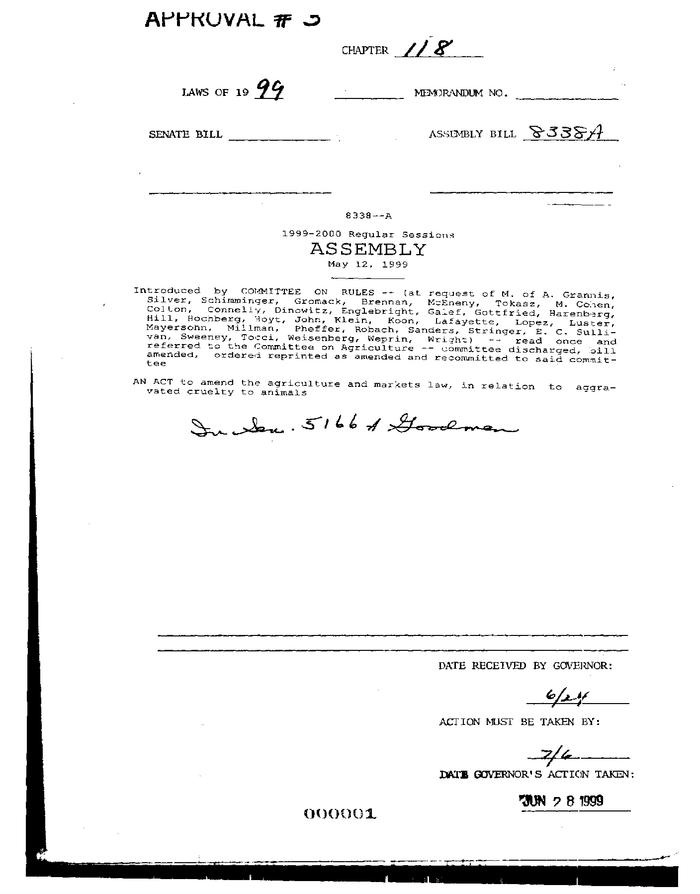 NYS Bill and Veto Jackets: 1999, Chapter 118