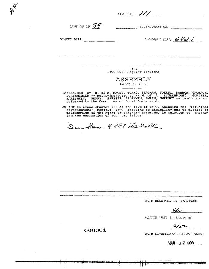 NYS Bill and Veto Jackets: 1999, Chapter 111