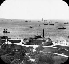 N.Y. New York City. Panorama, N.Y. Harbor & Statue of Liberty