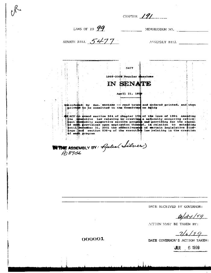 NYS Bill and Veto Jackets: 1999, Chapter 191