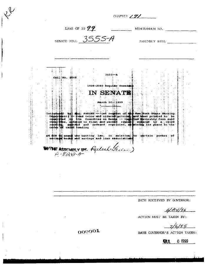 NYS Bill and Veto Jackets: 1999, Chapter 171