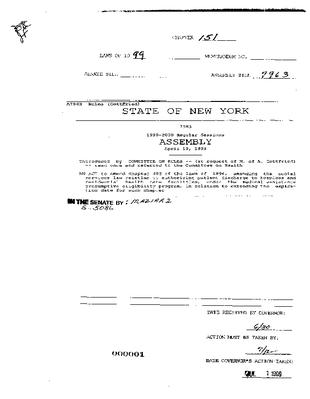 NYS Bill and Veto Jackets: 1999, Chapter 151