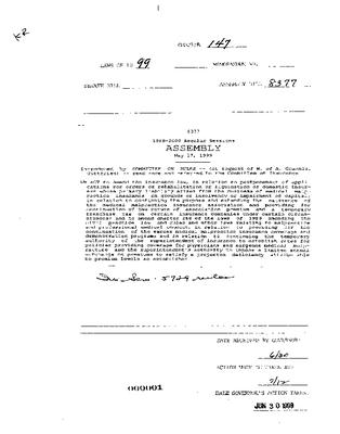 NYS Bill and Veto Jackets: 1999 Chapter 147