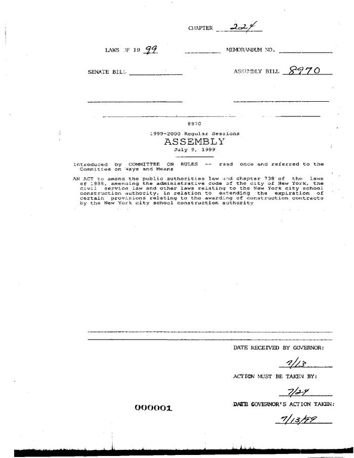 NYS Bill and Veto Jackets: 1999, Chapter 224