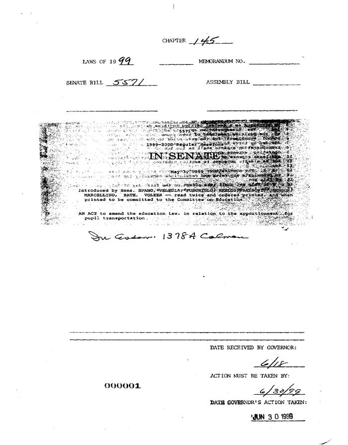 NYS Bill and Veto Jackets: 1999, Chapter 145