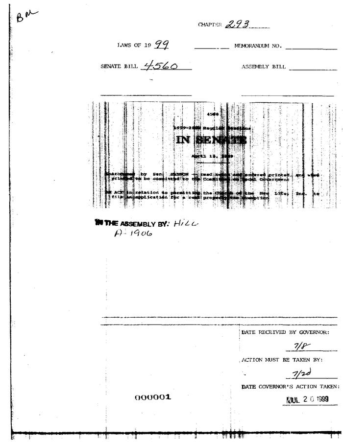 NYS Bill and Veto Jackets: 1999, Chapter 293