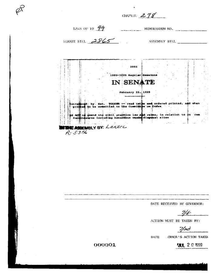 NYS Bill and Veto Jackets: 1999, Chapter 278