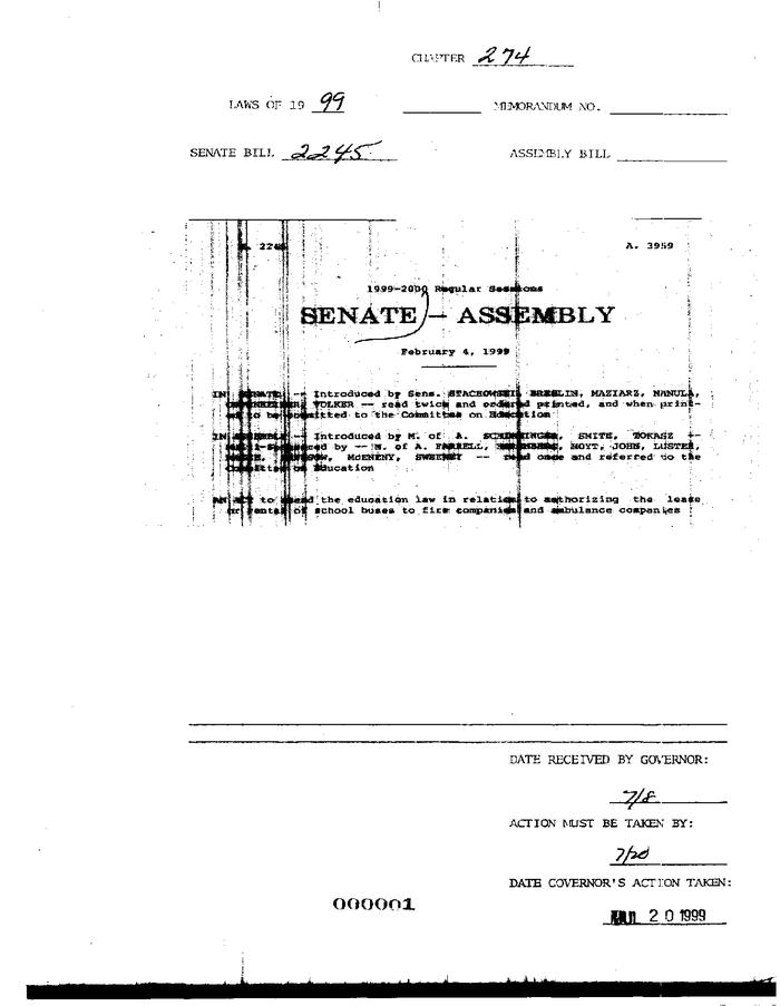 NYS Bill and Veto Jackets: 1999, Chapter 274