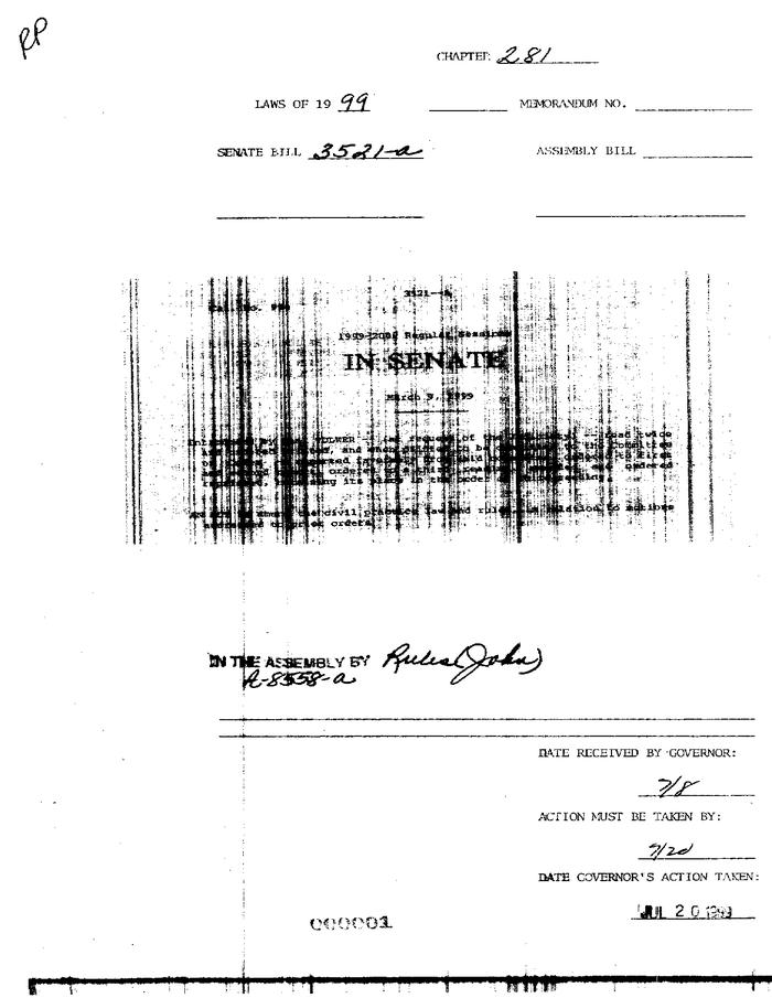 NYS Bill and Veto Jackets: 1999, Chapter 281