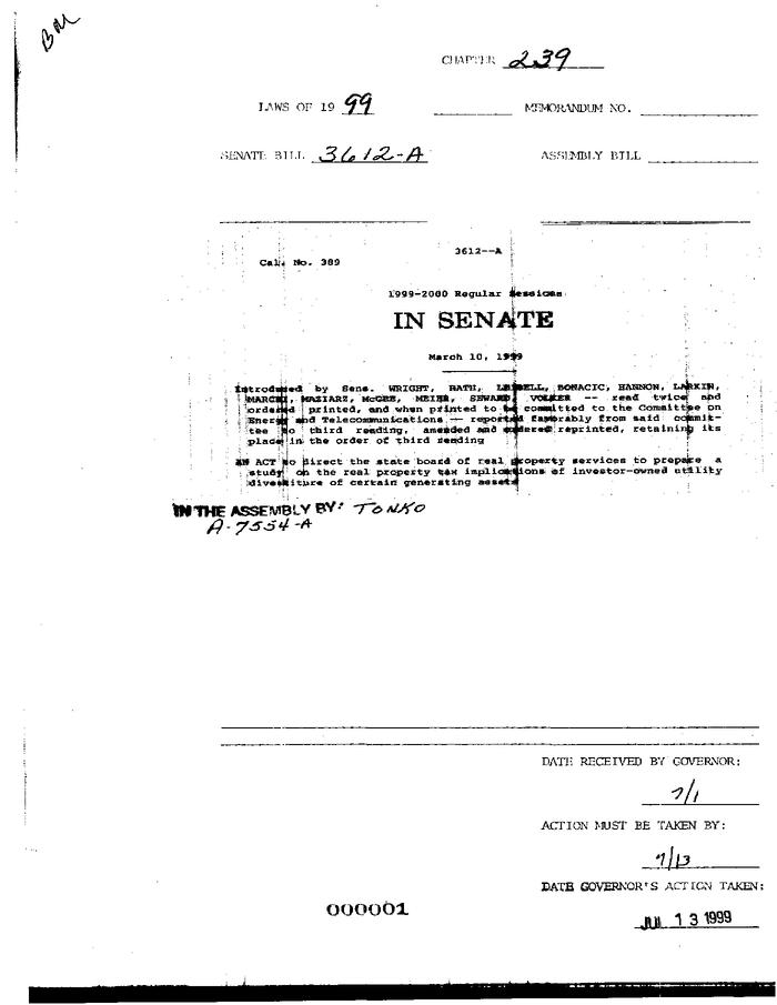 NYS Bill and Veto Jackets: 1999, Chapter 239