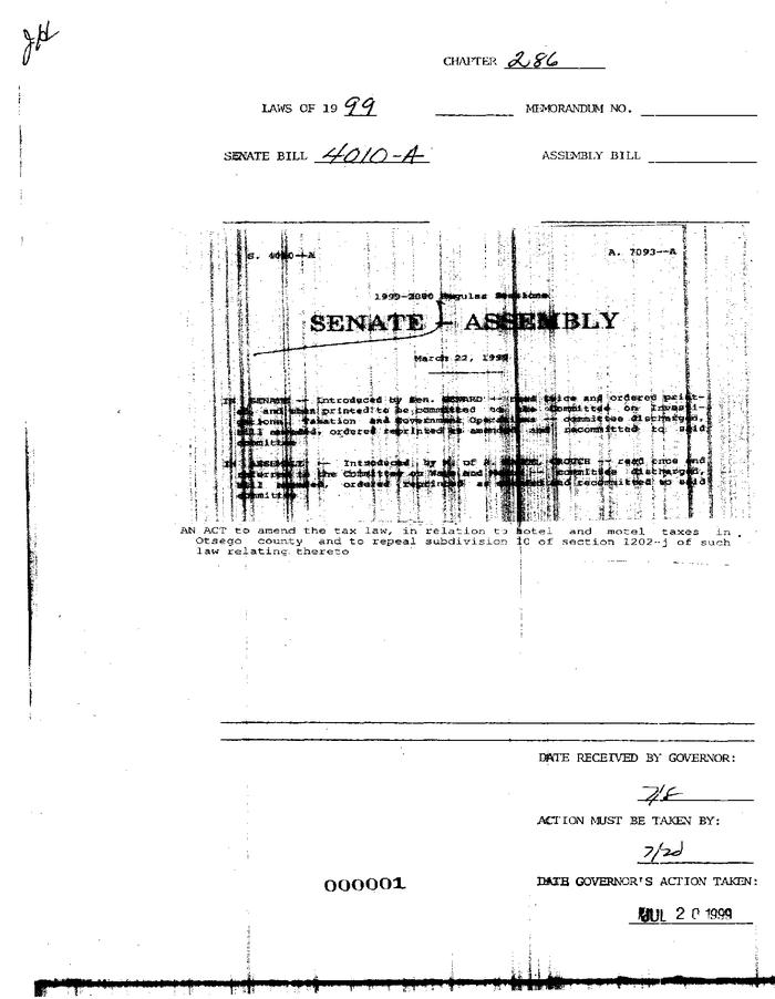 NYS Bill and Veto Jackets: 1999, Chapter 286