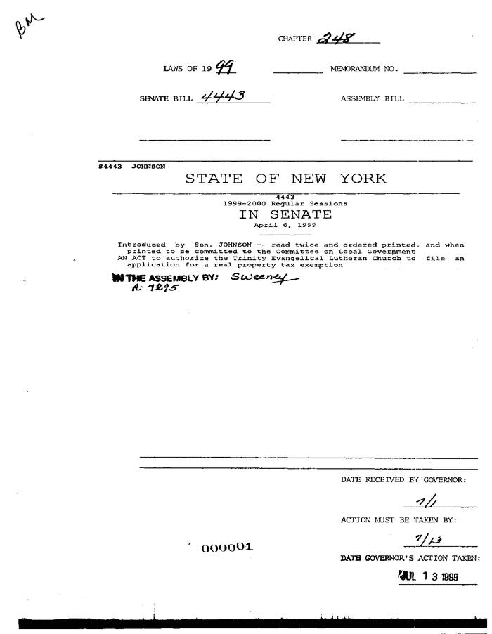 NYS Bill and Veto Jackets: 1999, Chapter 248