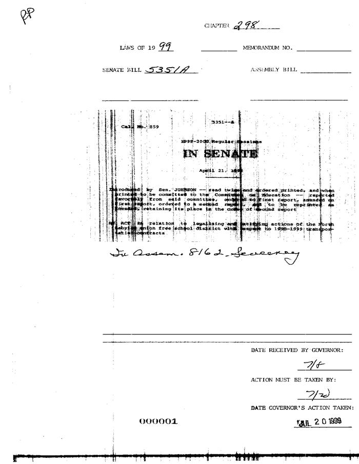 NYS Bill and Veto Jackets: 1999, Chapter 298