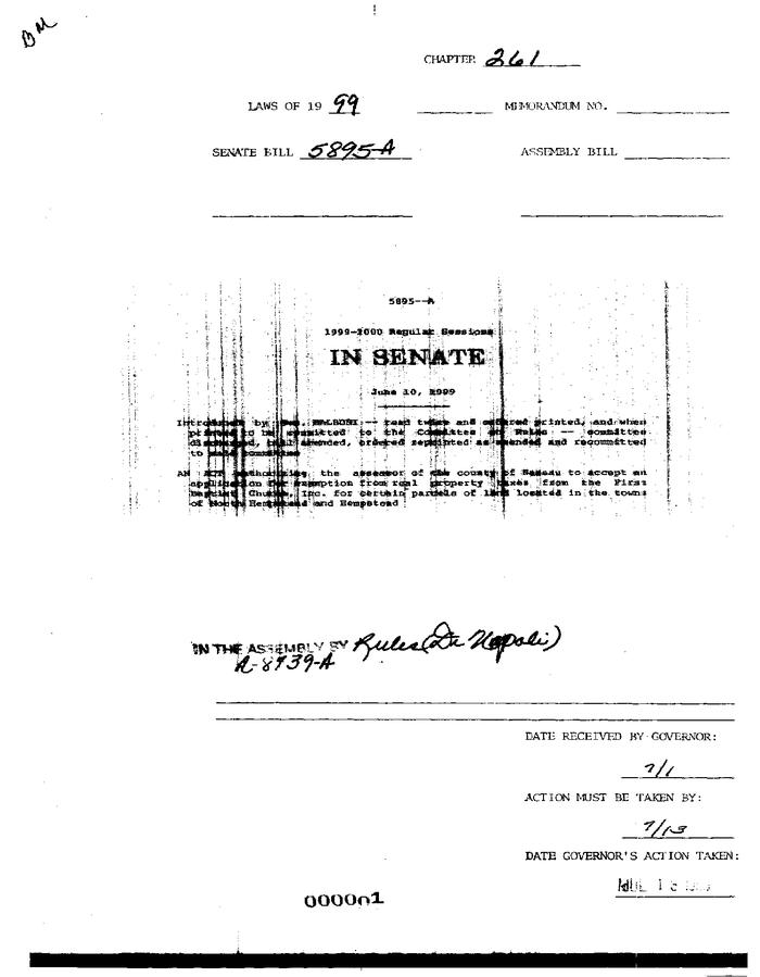 NYS Bill and Veto Jackets: 1999, Chapter 261