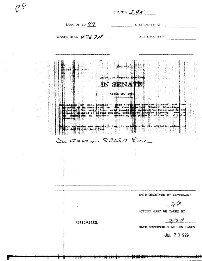 NYS Bill and Veto Jackets: 1999, Chapter 295