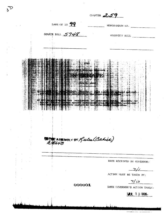 NYS Bill and Veto Jackets: 1999, Chapter 259